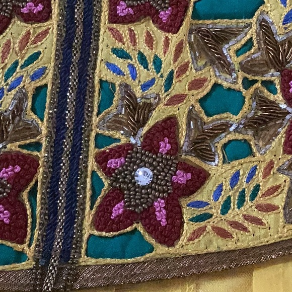 Bright yellow gold beaded dress embroidered beaded flowers size 2 or 4 EU 34 - Picture 9 of 14